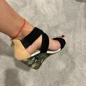 Black Suede Strap Wedge Sandals – size US 5.5 or 6